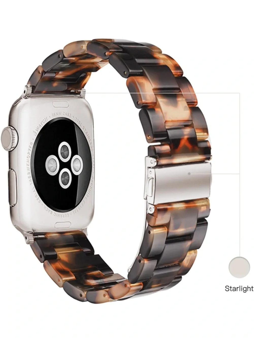 NIB Apple Watch band resin tortoise pattern silver accent